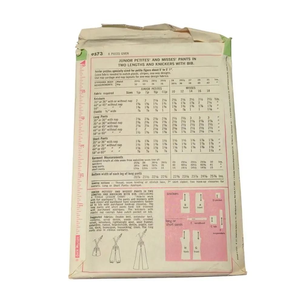 Simplicity 9573 Vintage Sewing Pattern Size 12 Bust 34 Waist 26.5 Top Pant Short